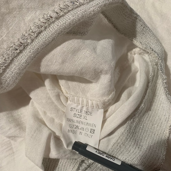 Tempo Paris White Linen Top Silver Border 782E size XL - Picture 3 of 5